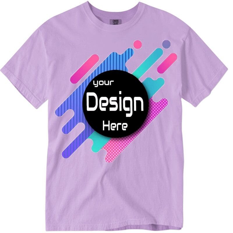 cc1717_1_orch Custom Comfort Colors t-shirt featuring unique swirl patterns and vibrant branding.