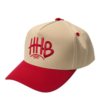 Two-Tone Embroidered Snapback Hat – Cream & Red Curved Brim Streetwear Cap